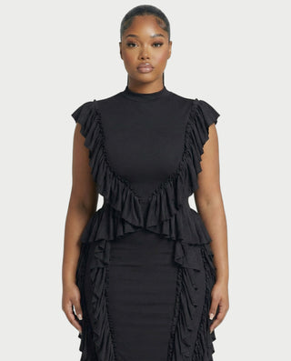 Vestido mini de malla con aberturas y detalle de cadena de JUVIA