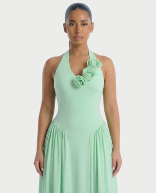 EVIRA Floral Appliqué Drop-Waist Maxi Dress