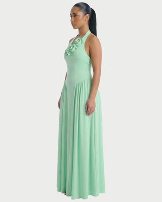 EVIRA Floral Appliqué Drop-Waist Maxi Dress
