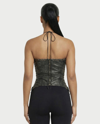 NUERA Faux-Leather Multi-Lace Up Corset Top