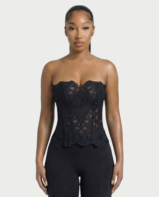 EBONY Guipure Lace Strapless Corset Top