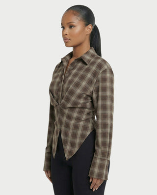 HELINA Plaid Cinched Waist Shirt Top