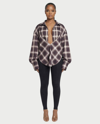 GENNA Oversized High Slit Hem Plaid Top