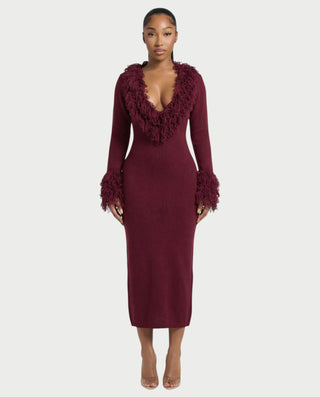 Vestido midi con flecos y escote pronunciado de LIRRA