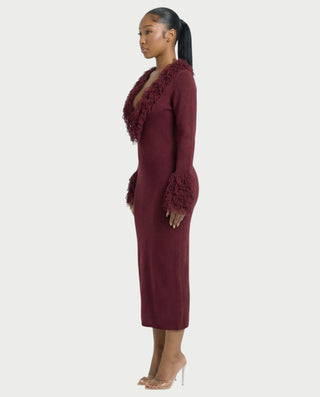 LIRRA Deep-Plunge Fringe Trim Midi Dress