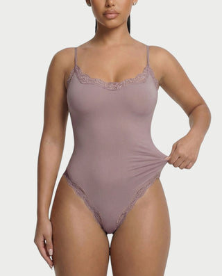 AMELYA Lace-Trim Shapewear Bodysuit