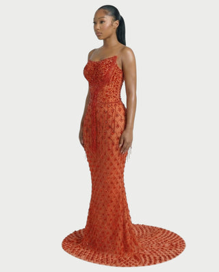 Vestido midi con flecos y escote pronunciado de LIRRA