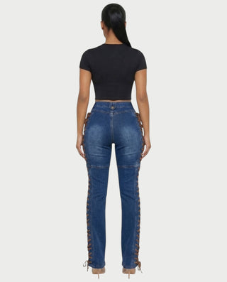 MAEVA Lace-Up Side Detail High-Waist Straight-Leg Pants
