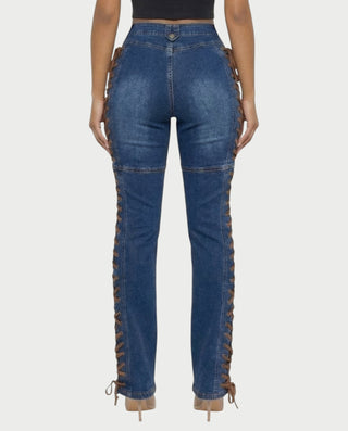 MAEVA Lace-Up Side Detail High-Waist Straight-Leg Pants