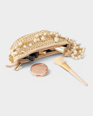 ZAYNA Woven Pearl Seashell Charm Clutch Bag