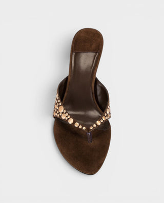 NUVERA Studded Thong Kitten Mule Heels