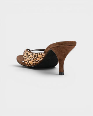 NUVERA Studded Thong Kitten Mule Heels