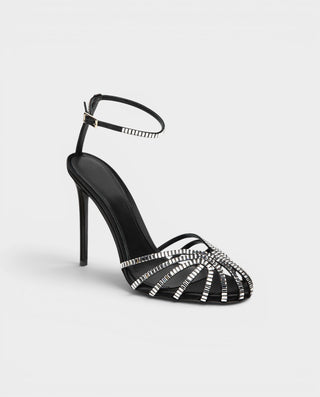 VESARA Rhinestone Cage Ankle Strap Stiletto Heels