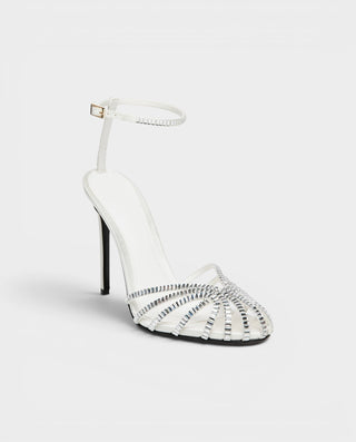 VESARA Rhinestone Cage Ankle Strap Stiletto Heels