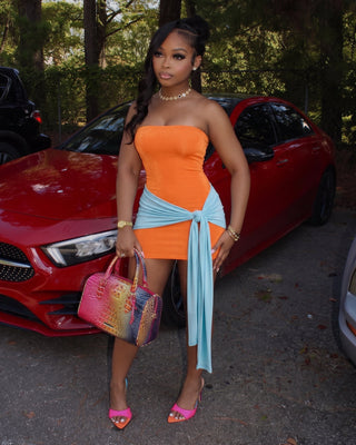 SOLENZA Strapless Sarong Tie Mini Dress
