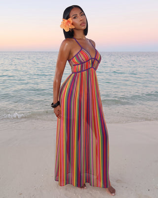ZURY Striped Cutout Crisscross Back Maxi Dress