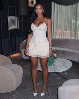 SANINA Lace Cami Top & Fringe Mini Skirt Set