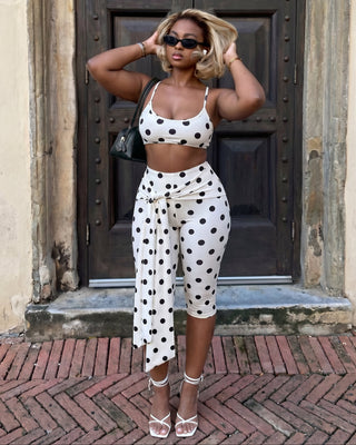 POLAIRE Polka Dot Halter Top & Capri Pants Set