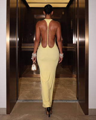 HIYABEL Open Back Halter Bodycon Maxi Dress