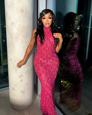 HOPE High Neck Tear Drop Rhinestone Maxi Dress