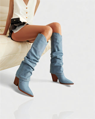BETTY Denim Pointed Toe Slouchy Cowboy Boots