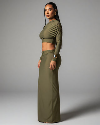 LUCINA Sleeve Oblique Top & Maxi Skirt Set