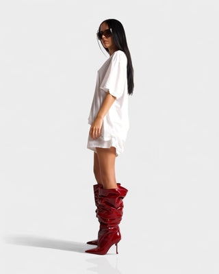 BELLARA Faux Leather Slouchy Pointed Toe Stiletto Boots