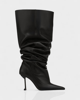 BELLARA Faux Leather Slouchy Pointed Toe Stiletto Boots