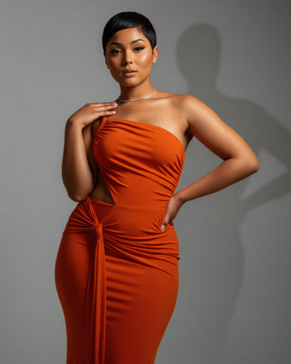 CARMEN Asymmetric Ruched Cutout Maxi Dress