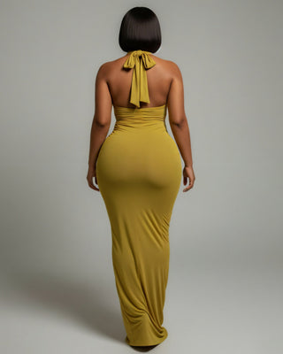 XAYANA Rose Detail High-waisted Maxi Dress