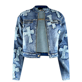 FAITH Cross Pattern Denim Skirt & Jacket Set