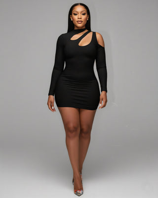 SAYLA Cutout High-Neck Long-Sleeve Mini Dress