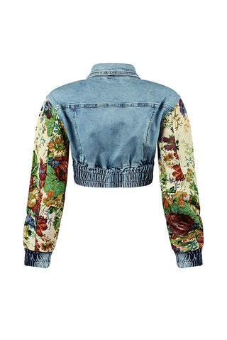 SHAY Denim Tapestry Cropped Jacket & Pant Set