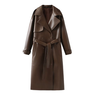 PAMOLA Faux Leather Trench Coat