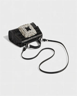 REGINE Mini Crocodile Embossed Rhinestone Handle Bag