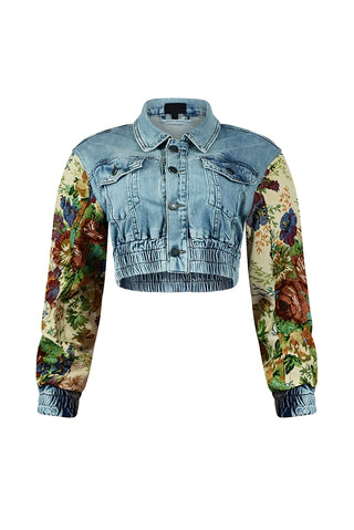 SHAY Denim Tapestry Cropped Jacket & Pant Set