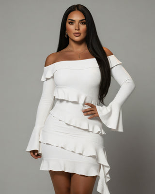 JANINE Ruffled Off Shoulder Mini Dress