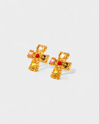 MAINE Multi-Stone Cross Stud Earrings