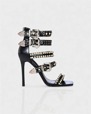 SHERAH Open Toe & Rhinestone Embellished Stiletto Heels