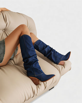 BETTY Denim Pointed Toe Slouchy Cowboy Boots