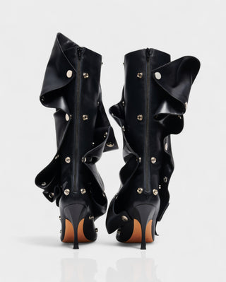 KIVARA Stiletto Heel Fold-Over Rivet Knee-High Boots