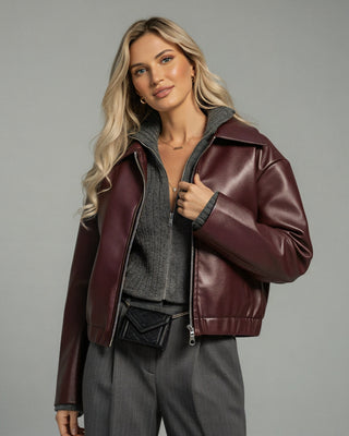 HANELLE Oversized Faux Leather Zip Jacket