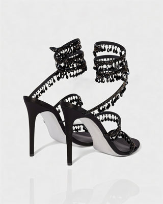 ALYRA Rhinestone Tassel Ankle-Wrap High Heels