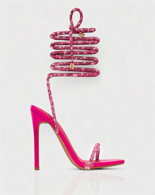 KYLIE Diamante Lace Up Square Toe High Heels