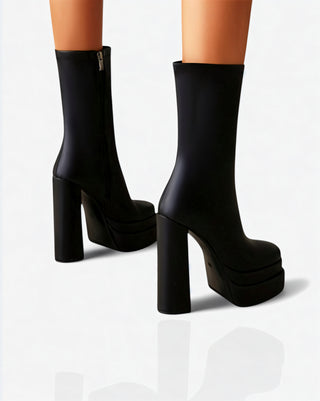 SOREYA Thick Heel Faux Leather Boots