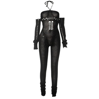 PALOMA Halter Neck Tie Knit Jumpsuit