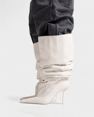 BELLARA Faux Leather Slouchy Pointed Toe Stiletto Boots