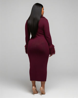 LIRRA Deep-Plunge Fringe Trim Midi Dress