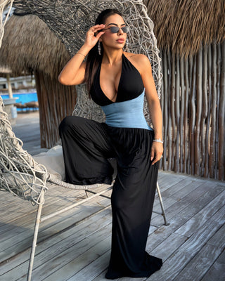 AMARIS Halter Neck Backless Wide Leg Jumpsuit