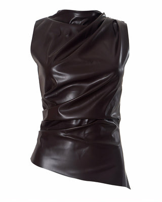 MABEL Faux Leather Draped Top